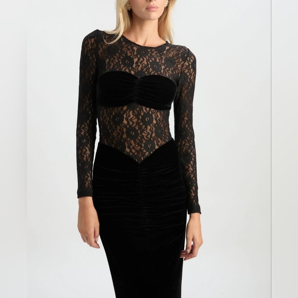 Bardot helenie velour lace maxi dress in‎ black - Picture 3 of 15